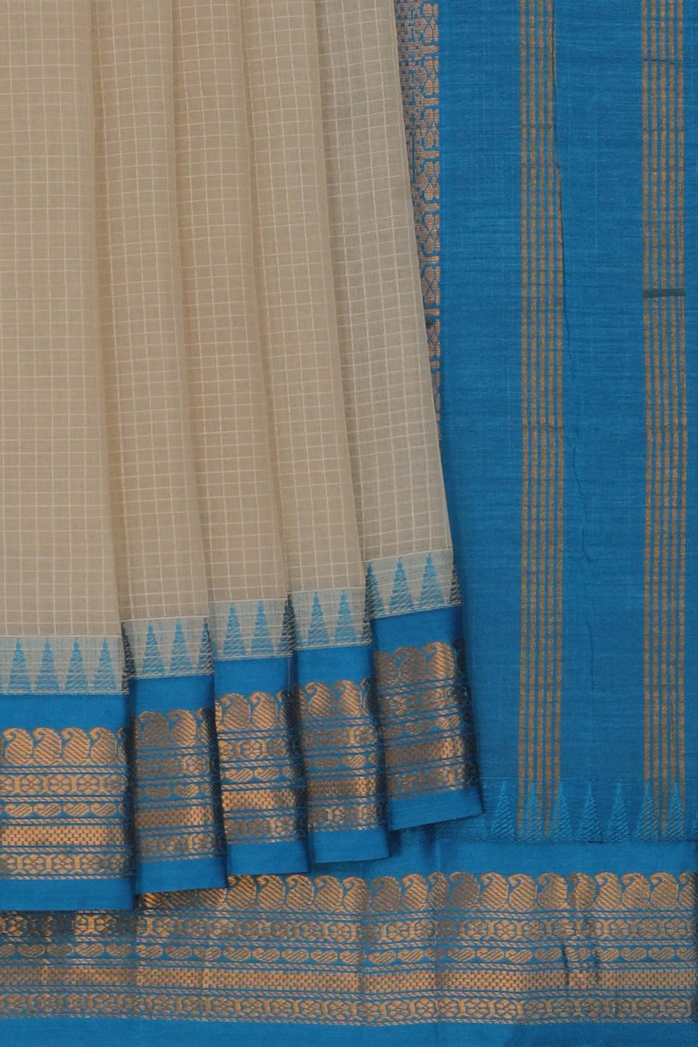 Image of Gadwal Cotton Off-White Saree